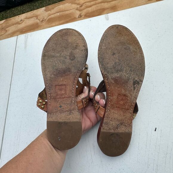 Frye Brown Leather Sandals with Gold Accents - Picture 5 of 6